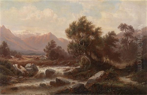 Grose Gebirgslandschaft Oil Painting by Julius Zopf