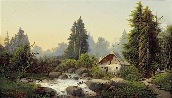 Bauernhaus Im Wald Am Bergbach by Julius Zopf