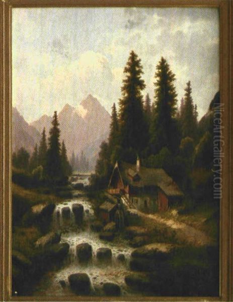 Muhle Am Wildbach Oil Painting by Julius Zopf