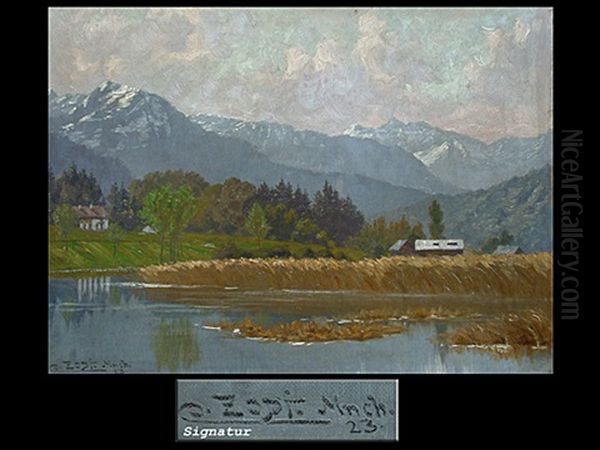 Morgenstimmung Am Tegernsee Oil Painting by Karl (Carl) Zopf