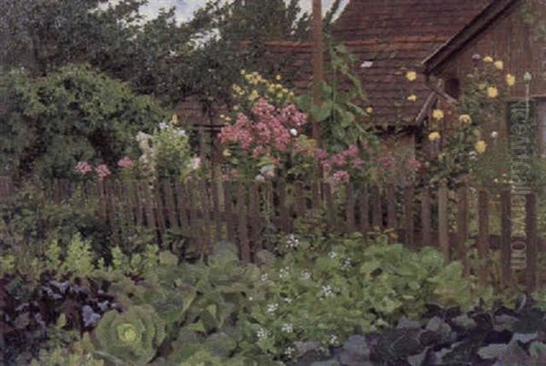 Sommerlicher Bauerngarten Mit Gemusebeeten Und Blumenstauden Oil Painting by Karl (Carl) Zopf