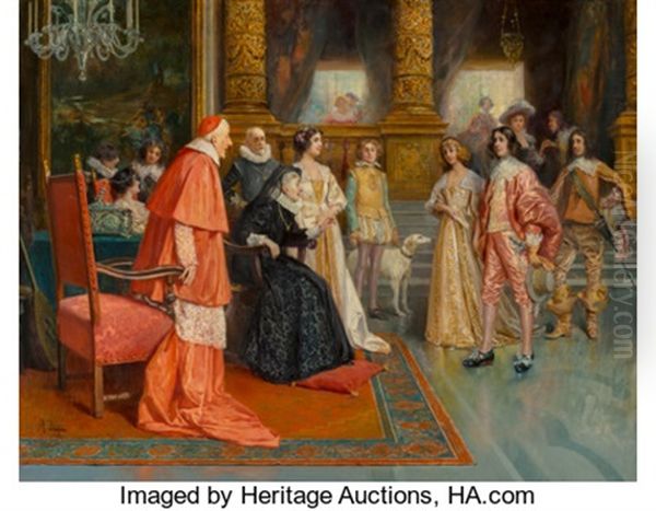 Meeting Of William Ii Of Orange And Mary Stuart, Princess Royal With Marie De Medici Oil Painting by Antonio Zoppi