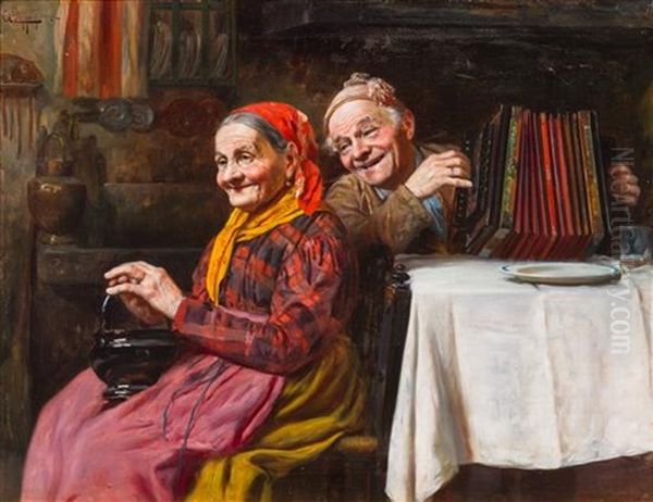 Nonna Y La Fisarmonica Oil Painting by Antonio Zoppi