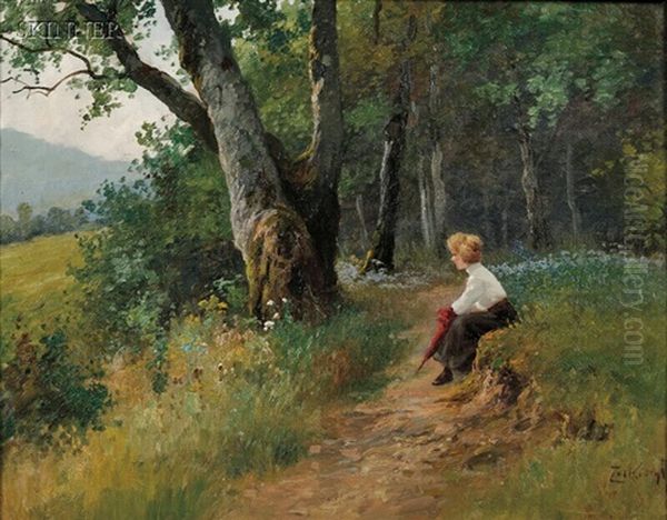 Rest On A Walk In The Woods Oil Painting by Gyula Zorkoczy