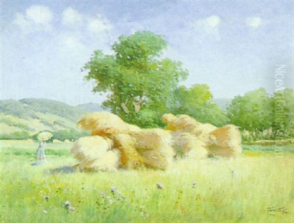 Spaziergang Uber Ein Sommerfeld Oil Painting by Gyula Zorkoczy