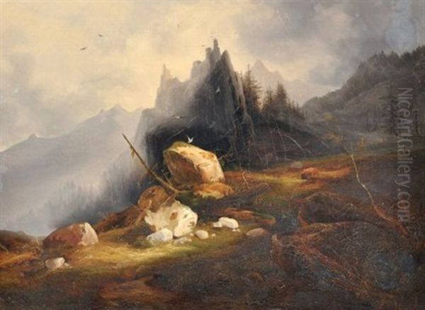 Hochgebirgslandschaft Oil Painting by Ferdinand Zschaeck