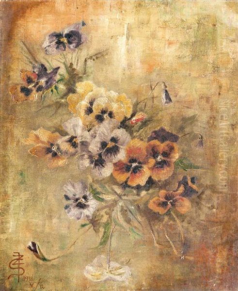 Pansies Oil Painting by Julia Zsolnay