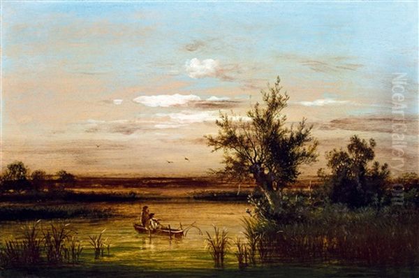 Fishermen On The River Tisza Oil Painting by Vilmos Zsolnay