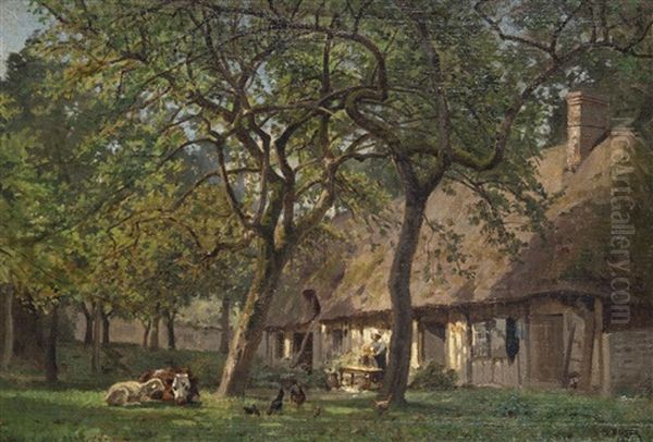 Devant La Ferme Oil Painting by Jean Henri Zuber