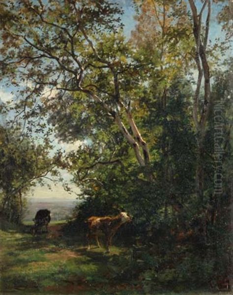 Kuhe Im Wald Oil Painting by Jean Henri Zuber