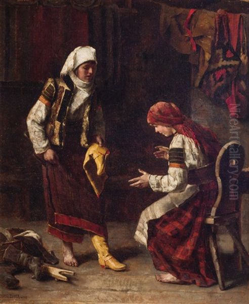 Shoe Seller Oil Painting by Julius Zuber