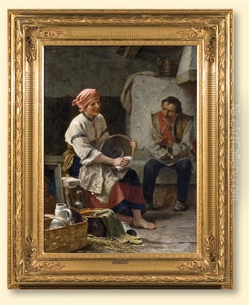 In Carpathian Hut Oil Painting by Julius Zuber