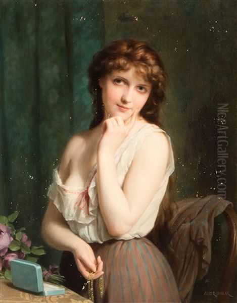 In Gedanken Versunkene, Junge Frau Mit Den Prasenten Eines Verehrers Oil Painting by Fritz Zuber-Buehler