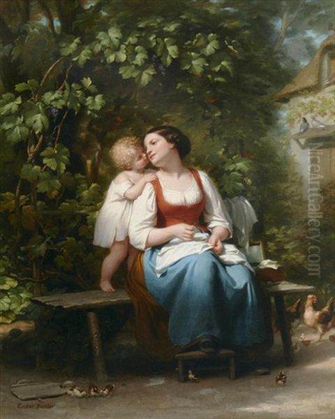 Mother's Darling Oil Painting by Fritz Zuber-Buehler