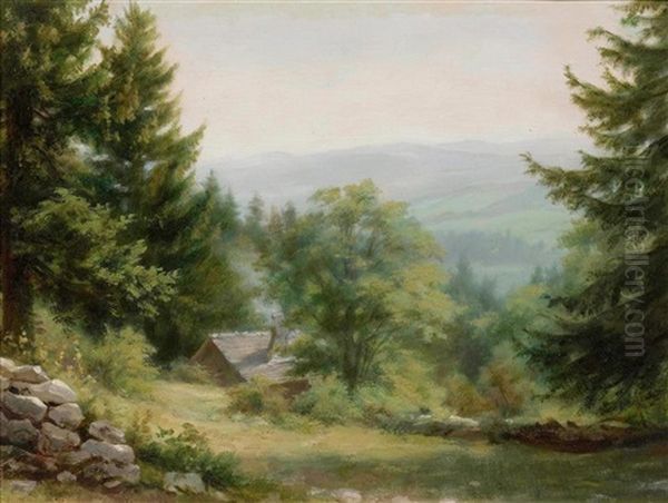 Mountain Landscape With Hut Oil Painting by Fritz Zuber-Buehler