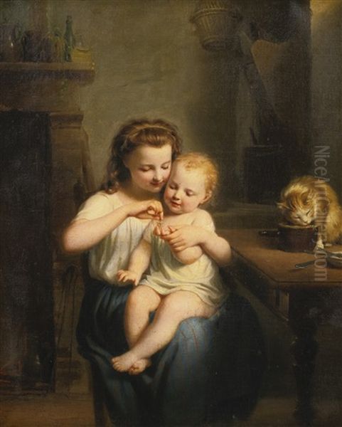 Spin The Top Oil Painting by Fritz Zuber-Buehler