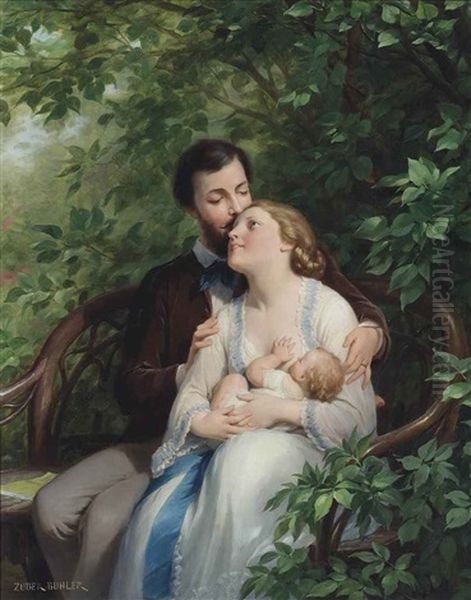 Feeding The Baby Oil Painting by Fritz Zuber-Buehler