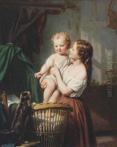 Admiring The Baby Oil Painting by Fritz Zuber-Buehler