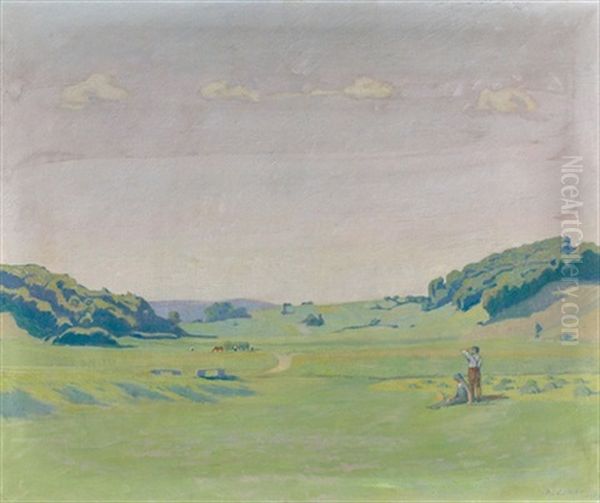 Feldlandschaft Mit Rastendem Bauernpaar Oil Painting by Albert Johann Zubler