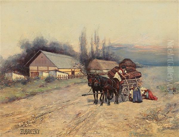 Returning Home From The Fields Oil Painting by Lorand (Roland) Zubriczky