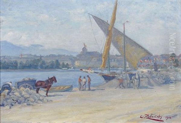 Sommerliche Quaiansicht In Genf Oil Painting by Lorand (Roland) Zubriczky