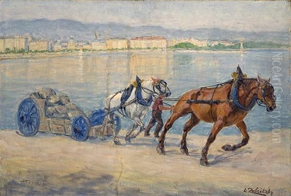 Horses And Carriage Oil Painting by Lorand (Roland) Zubriczky