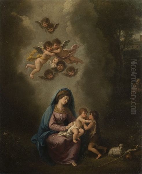 Madonna Col Bambino, San Giovannino E Angeli Oil Painting by Federico Zuccarelli