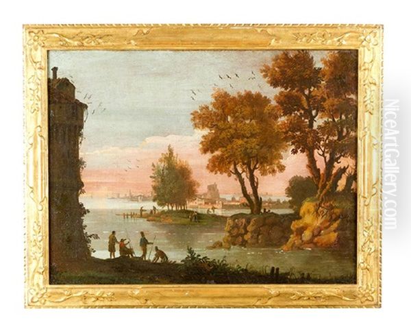 Landscape With Fishers And A Town Oil Painting by Francesco Zuccarelli