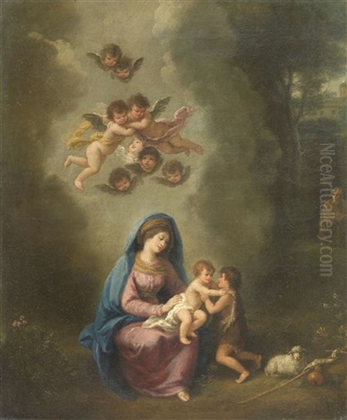 Madonna Col Bambino, San Giovannino, Cherubini E Santo Oil Painting by Francesco Zuccarelli