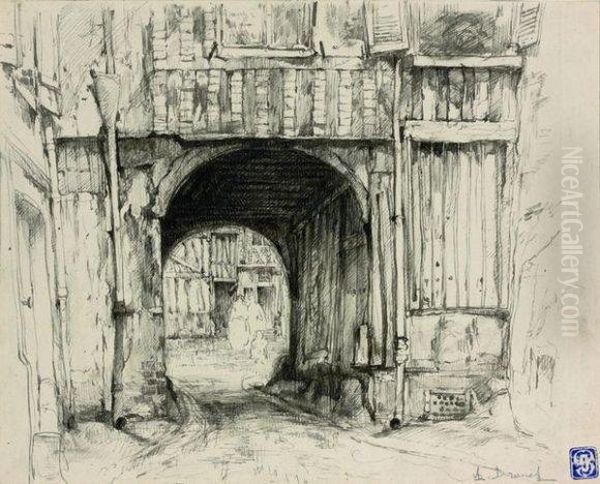 Rue Du Chemin De Halage A Rouen Oil Painting by Auguste Brouet