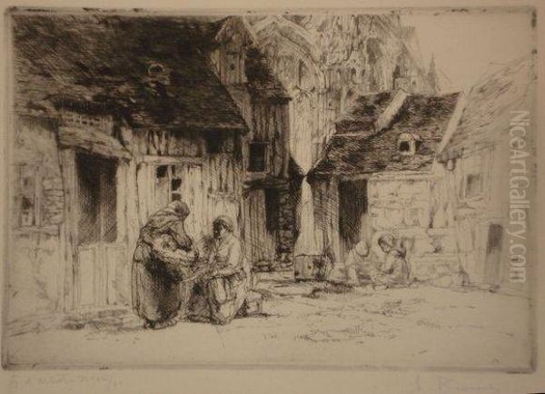 Coin De Place A Rouen. Oil Painting by Auguste Brouet