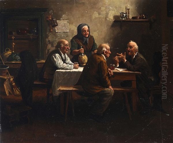 Il Gioco Delle Carte, La Conversazione E Il Racconto Oil Painting by Luigi Zuccoli