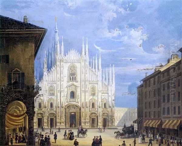 Milano, Piazza Del Duomo Oil Painting by Luigi Zuccoli