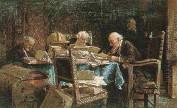 Bibliophiles Oil Painting by Luigi Zuccoli