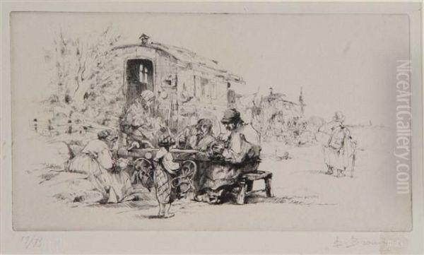 Work Outside The Romany Caravan Oil Painting by Auguste Brouet