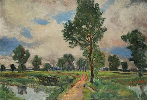 An Elbe-basin Landscape Oil Painting by Borivoj Zufan