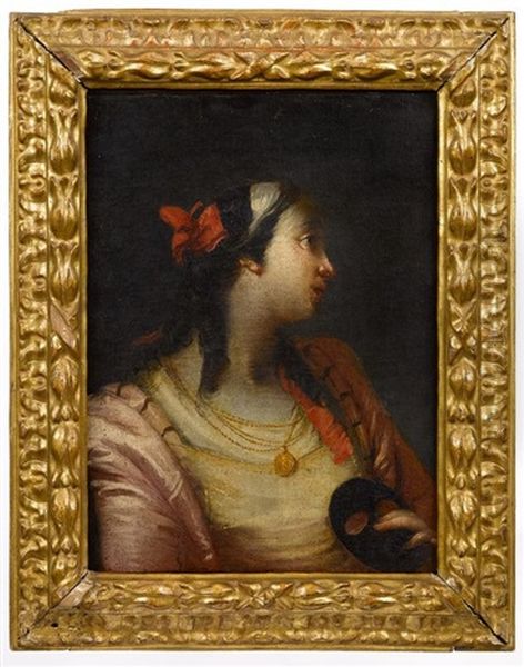 Jeune Venitienne De Trois-quarts, Les Cheveux Noues D'un Ruban Rouge, Tenant Dans Sa Main Gauche Un Masque Noir Oil Painting by Francesco Zugno the Younger