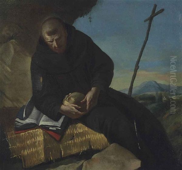 Saint Francis In Meditation, Holding A Skull Oil Painting by Francesco Zugno the Younger