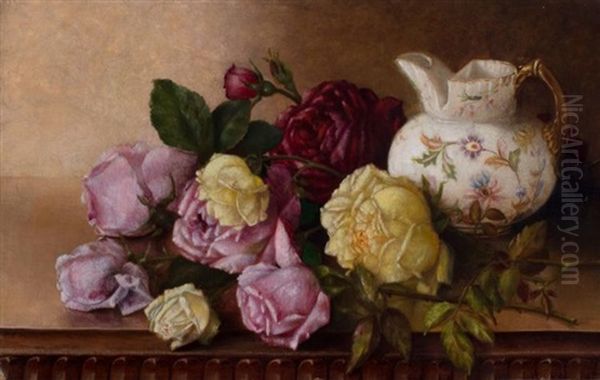 Roses With Pitcher On A Table Oil Painting by Abbie Luella Zuill