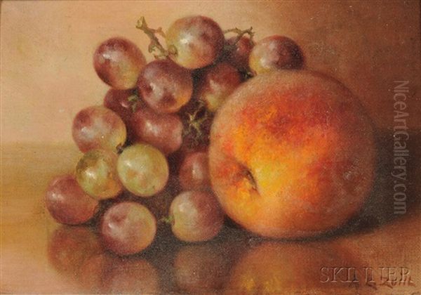 Still Life With Peach And Grapes Oil Painting by Abbie Luella Zuill