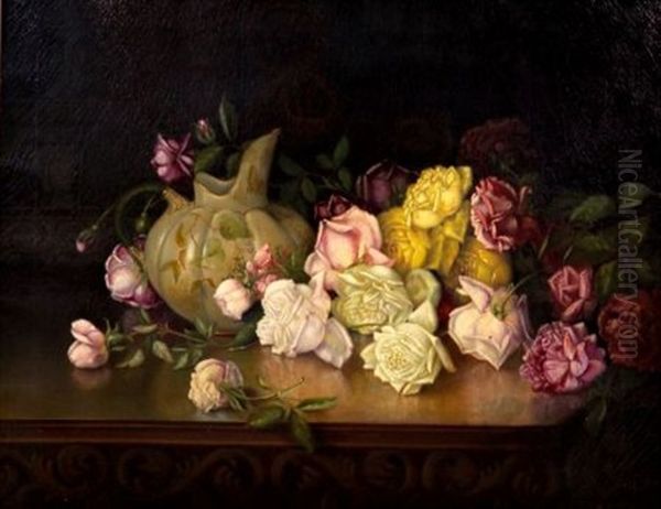 Still Life With Roses Oil Painting by Abbie Luella Zuill