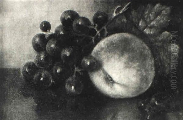 Still Life With Peach And Grapes Oil Painting by Abbie Luella Zuill