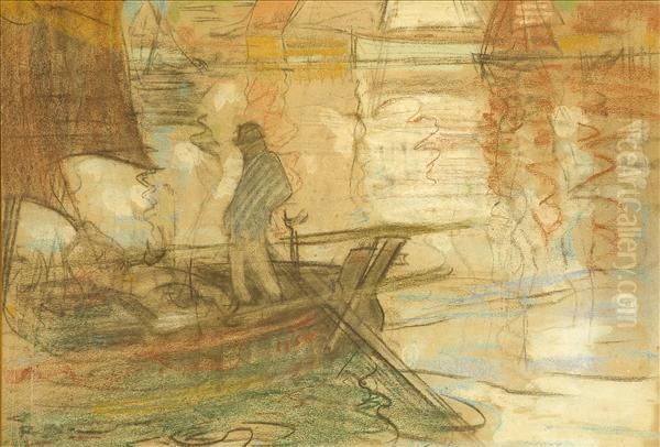 Study Of A Figure Atthe Tiller Of A Sailing Barge Oil Painting by Robert Brough