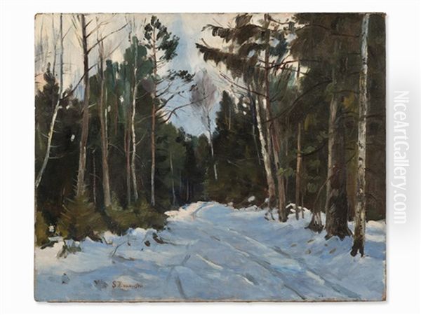 Under Trees During Winter Oil Painting by Stanislaw Zukowski