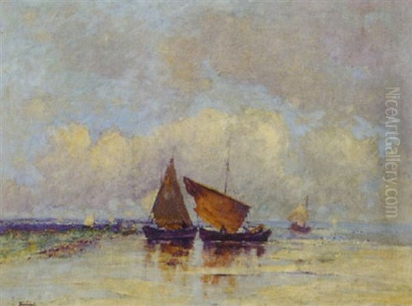 Fischerboote Im Wattenmeer Oil Painting by Andor Zuellich von Zuellborn