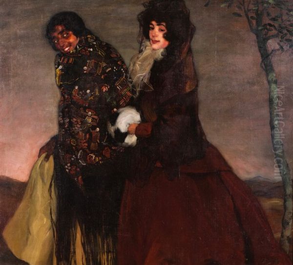 Andaluza Y Senorita Oil Painting by Ignacio Zuloaga Y Zabaleta