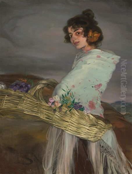 Gitana Florista Oil Painting by Ignacio Zuloaga Y Zabaleta