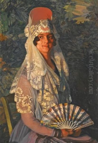 Dama Con Mantilla Y Abanico (lady With Mantilla And Fan) by Ignacio Zuloaga Y Zabaleta