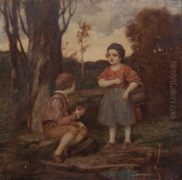 The Two Children Oil Painting by Ludwig Von Zumbusch