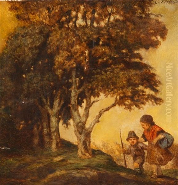 Dwoje Dzieci W Lesie Oil Painting by Ludwig Von Zumbusch